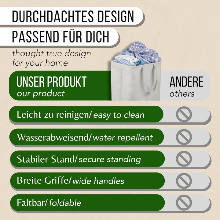 Wäschesammler 100 Liter Hell Grau Faltbarer Wäschekorb Organizer mit erweitertem Griff, Wäschesammle