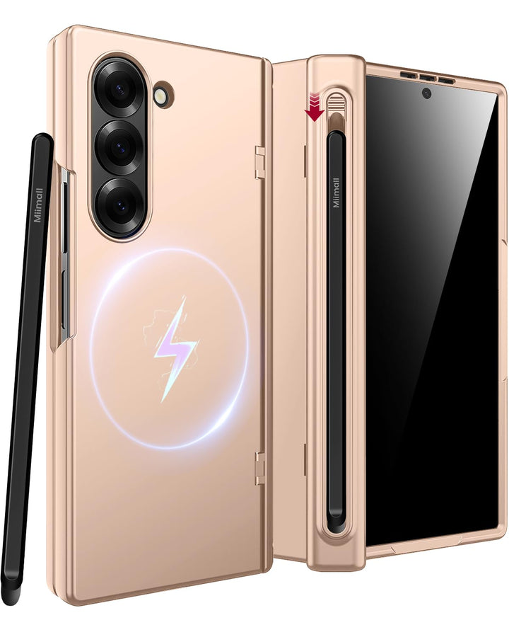 Miimall Magnetisch Hülle Kompatibel mit Samsung Galaxy Z Fold 6 Hülle mit S-Pen & Stifthalter, [Anti