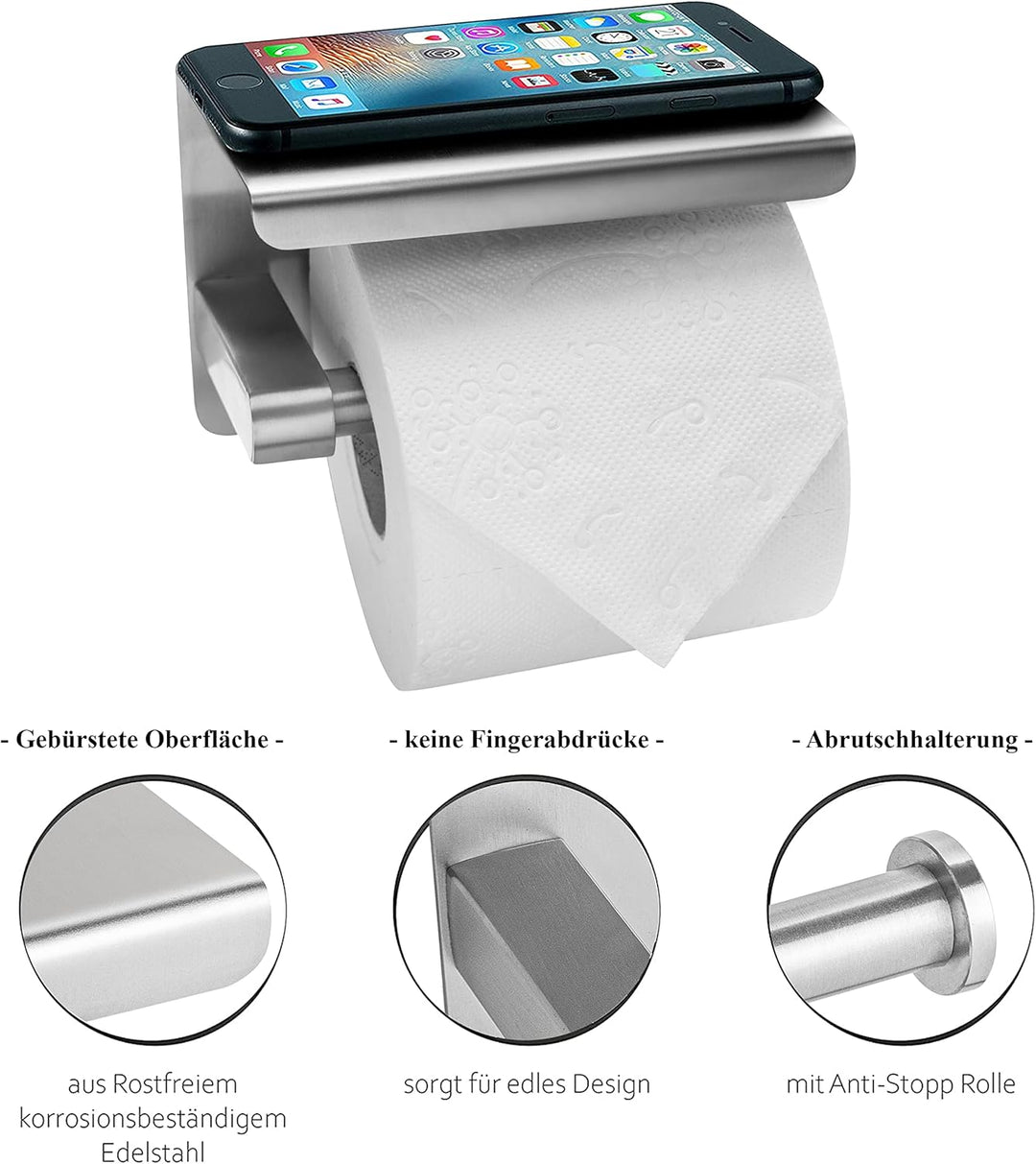 Klopapierhalter ohne Bohren inkl. 2 Handtuchhaken | Toilettenpapierhalter mit Ablage | Klorollenhalt