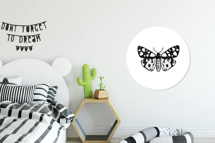 MuchoWow Wandbild Rund Wanddeko Deko Wohnzimmer Bilder 60x60 cm Schmetterling - Vintage - Schwarz un