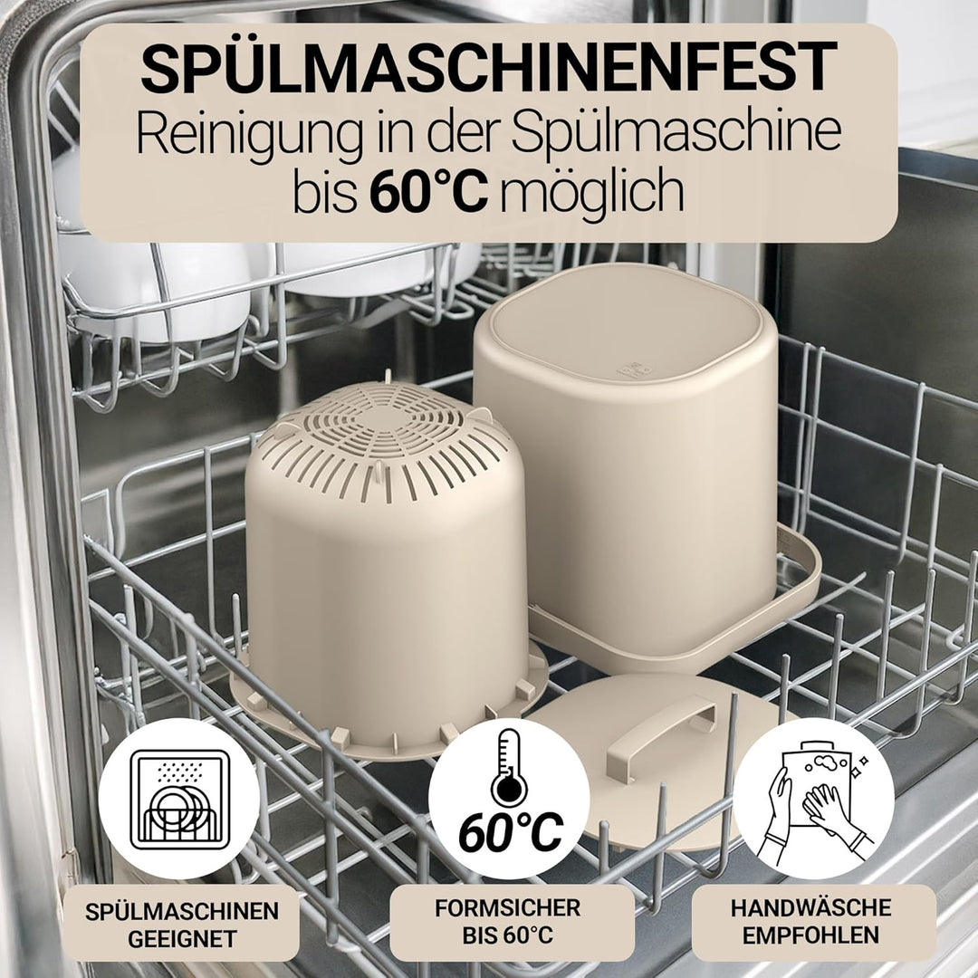 PTMS® Biomülleimer Küche 6L - Biomüll mit praktischem Deckel zum Einhängen & Innensieb - Spülmaschin