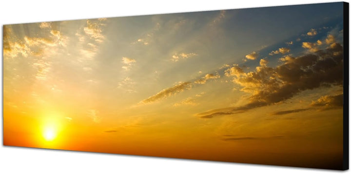 Paul Sinus Art Panoramabild auf Leinwand und Keilrahmen 150x50cm Himmel Wolkenschleier Sonnenaufgang
