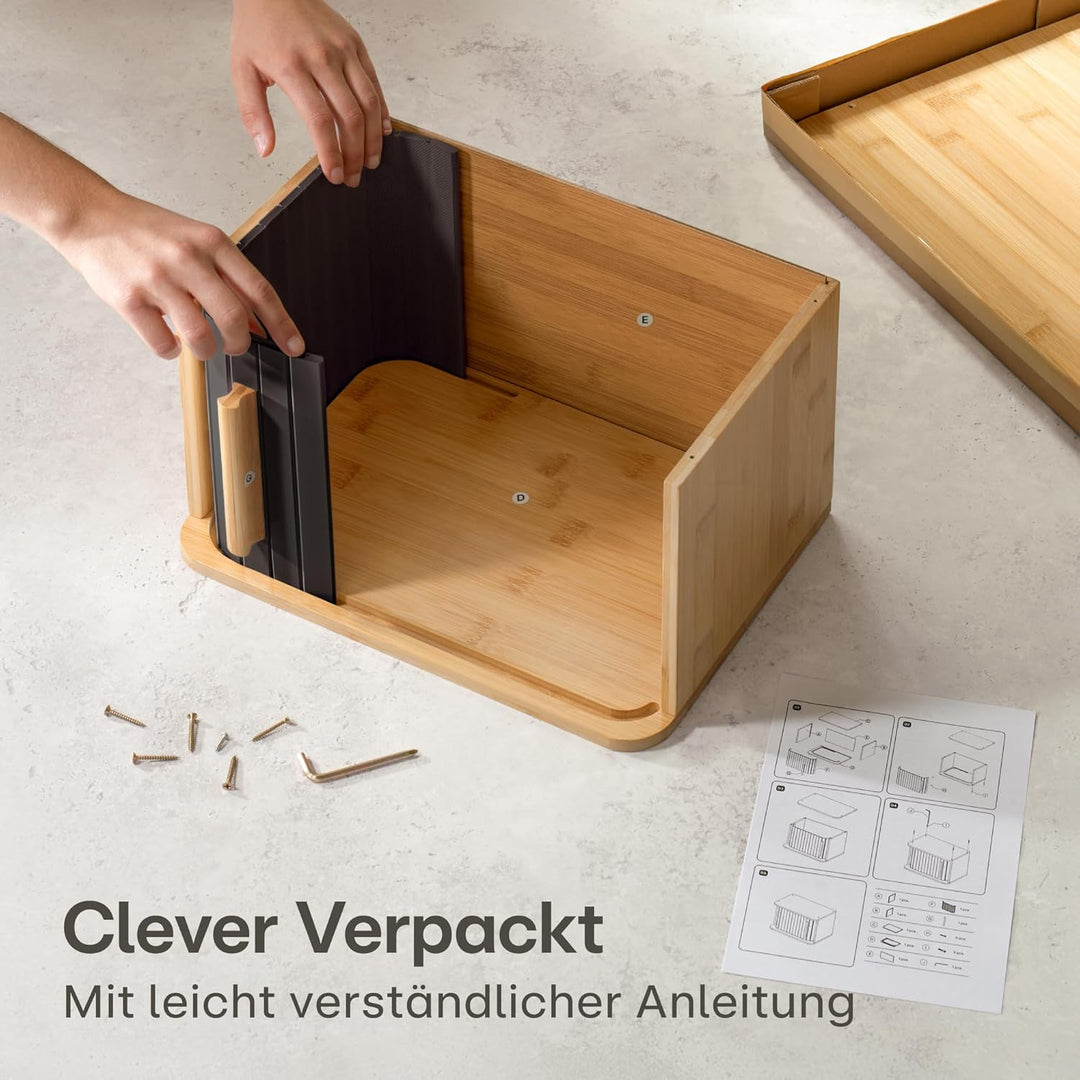 Praknu Brotkasten klein aus FSC® Holz mit Schiebetür - Brotaufbewahrung 33x23cm - Platzsparend und s
