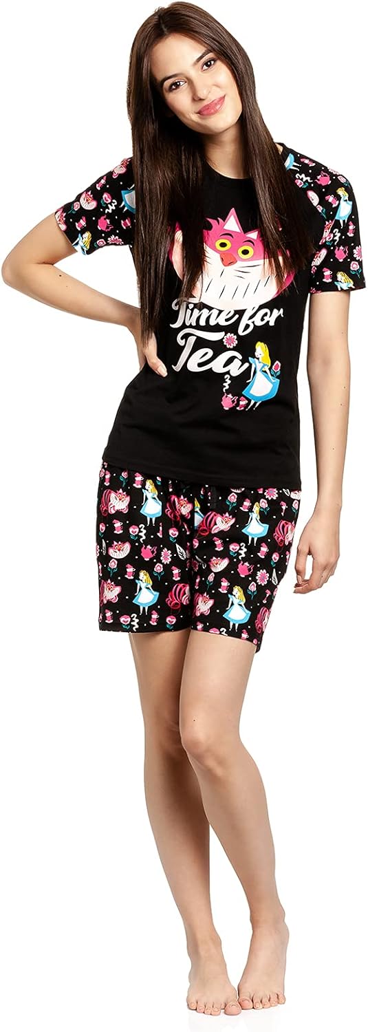 Alice in Wonderland Tea Damen Pyjama schwarz Allover XXL Schwarz, XXL Schwarz