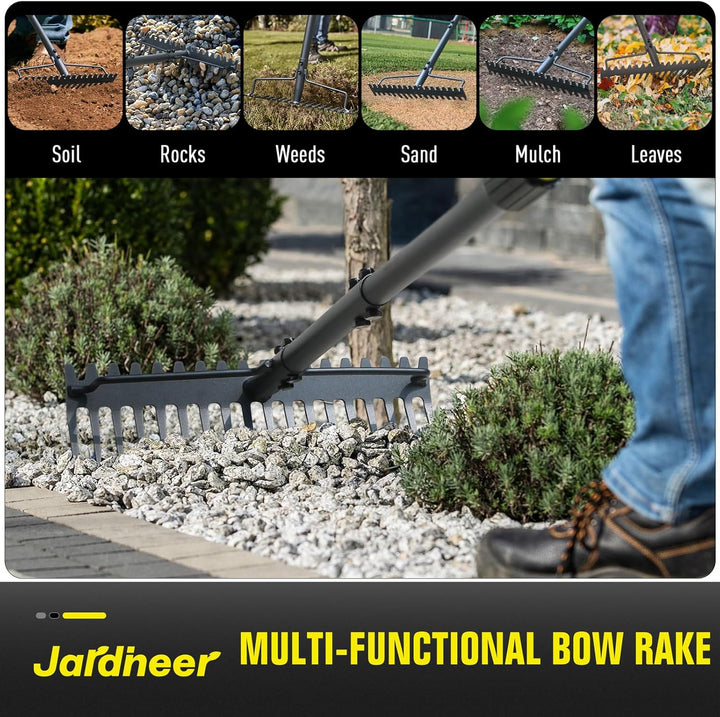 Jardineer Garten Rechen, 150cm Langstiel Metall Rechen, Harke Garten Mit Stiel für Kies, Felsen, Ras
