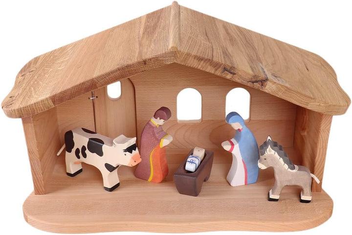Weihnachtskrippe aus Holz | Krippenstall mit Stall und Hauptraum | Vielseitig als Bauernhof nutzbar