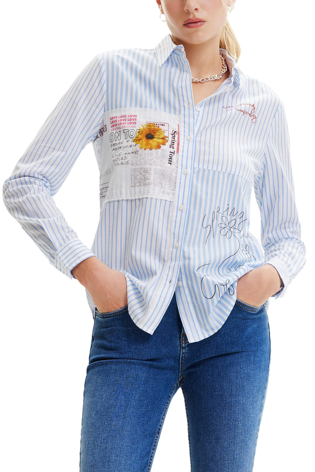 Desigual Damen Gewebtes Damenhemd, Langärmelig Shirt M Blau, M Blau
