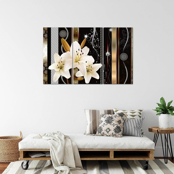 Runa Art Wandbilder Blumen Lilien Bild XXL Wohnzimmer Schlafzimmer Beige Braun Abstrakt 120 x 80 cm