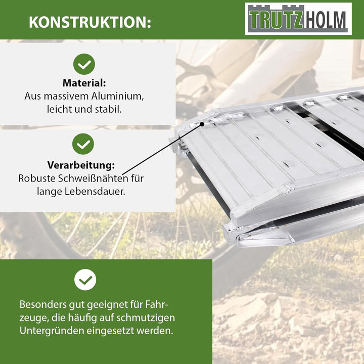 TRUTZHOLM 2 x Auffahrrampe klappbar 180 cm Traglast 400 kg Alu grau geriffelt/gelocht Verladerampe