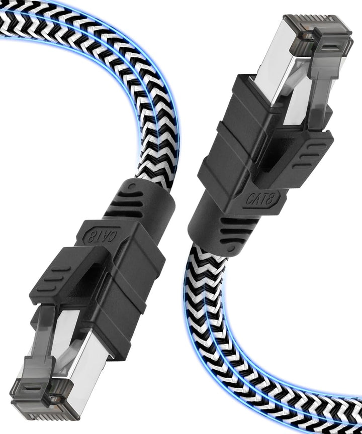 Cat 8 LAN Kabel 15m, Nylon Geflochtenes Netzwerkkabel, 40 Gbit/s 2000 MHz Hochgeschwindigkeits-Ether