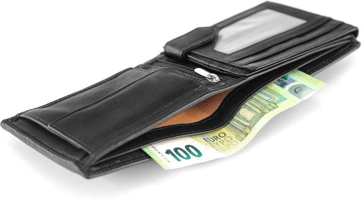 Fa.Volmer ® Stabile Schwarze Herren Geldbörse echt Leder Querformat mit RFID Schutz #First-Class