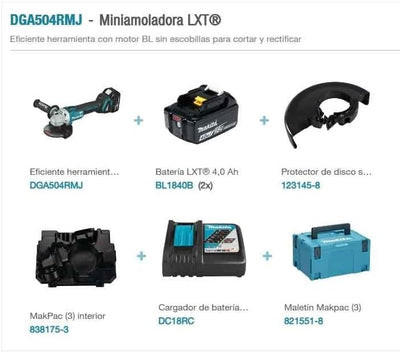 Makita Akku-Winkelschleifer 18 V / 4,0 Ah im MAKPAC inklusive 2 Akkus und Ladegerät, Blau, Silber, 9