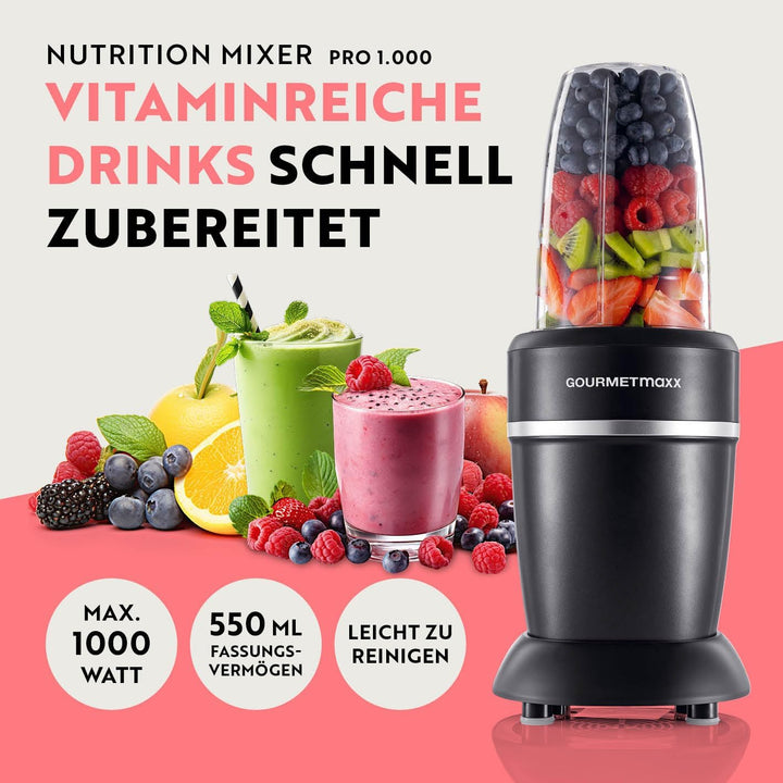 GOURMETmaxx Mixer & Smoothie Maker 4-tlg. | Standmixer elektrisch für den Vitaminkick to go | Nutrit