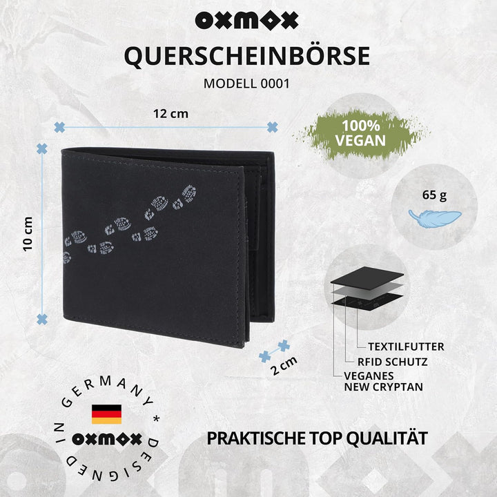 Oxmox Geldbörse Herren/Portemonnaie Damen | Wallet mit RFID Schutz | New Cryptan (Vegan) | 5 Kreditk