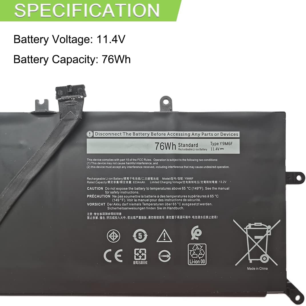 XITAIAN Y9M6F 08K84Y 11.4V 76Wh Ersatz Laptop Akku für Dell Alienware M15 M17 R2 P41E P87F ALW15M C7