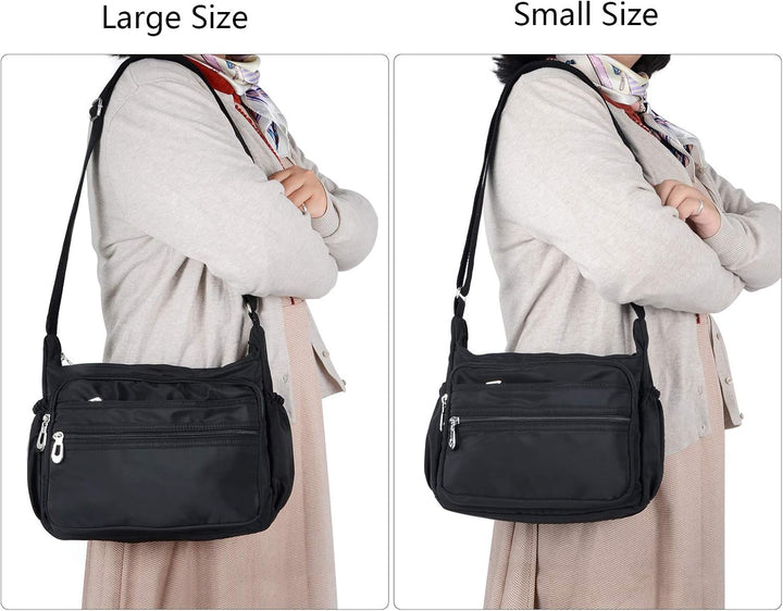 NOTAG Damen Umhängetasche, Wasserdicht Nylon Schultertasche Multi-Tasche Messenger Bag 2 Size (Schwa