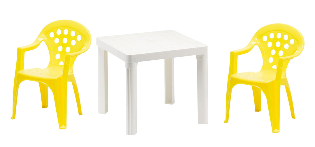 Hline Kinder Garten Sitzgruppe Tisch mit Stühlen Gartenstuhl Sessel (1 Tisch 2 Stühle gelb), 1 Tisch