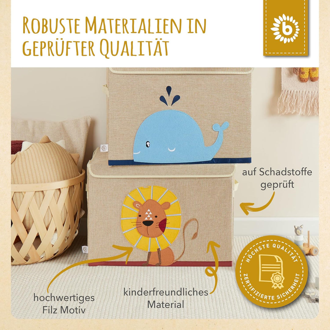 Bieco Aufbewahrungsbox Kinder Löwe | Spielzeugkiste mit Deckel | Lego Box Aufbewahrung Kinder | Aufb