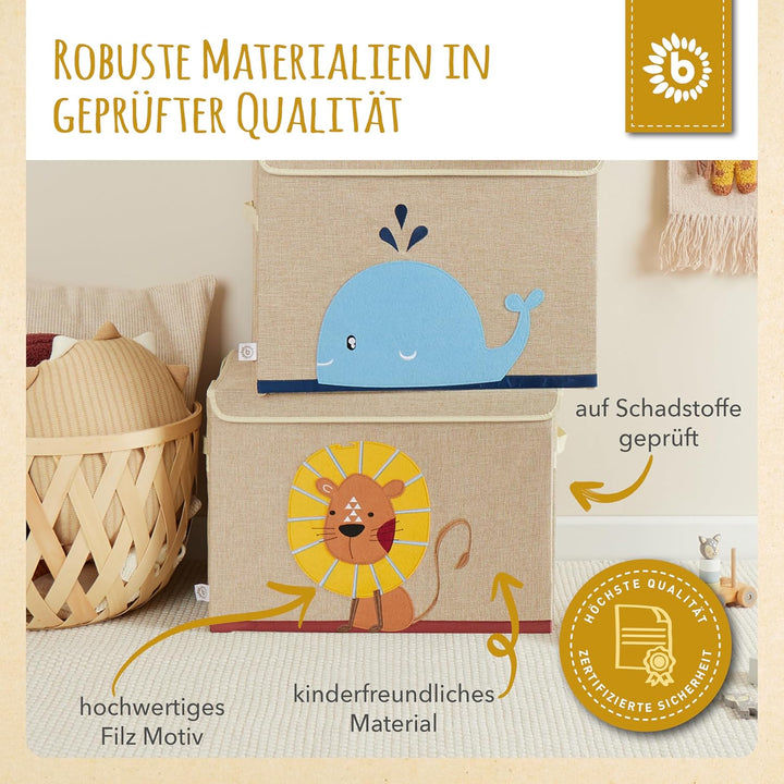 Bieco Aufbewahrungsbox Kinder Löwe | Spielzeugkiste mit Deckel | Lego Box Aufbewahrung Kinder | Aufb