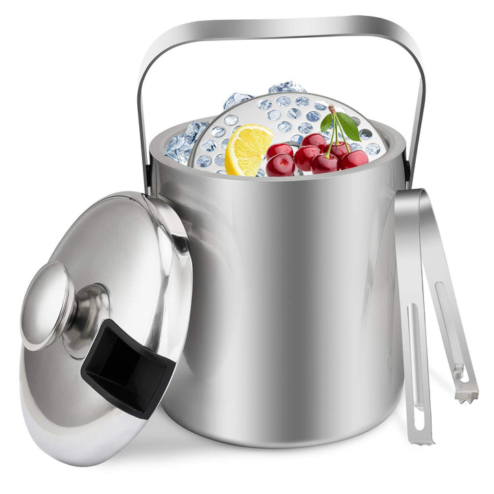 1.3 L Eiseimer Eiswürfelbehälter Edelstahl Eiseimer Eisbehälter mit Zange und Deckel für Eiswürfel u