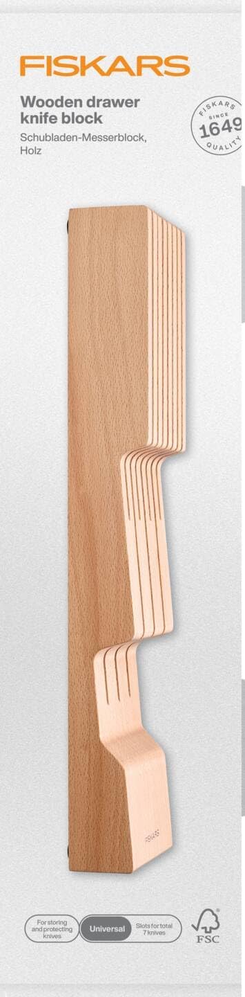 Fiskars Schubladen-Messerblock, Zur Aufbewahrung und zum Schutz von 3 grossen und 4 kleinen Messern,