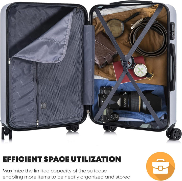 Koffer Suitcase XL Silber, Trolley Reisekoffer, Rollkoffer Handgepäck mit 4 Rollen 360°, Hartschalen