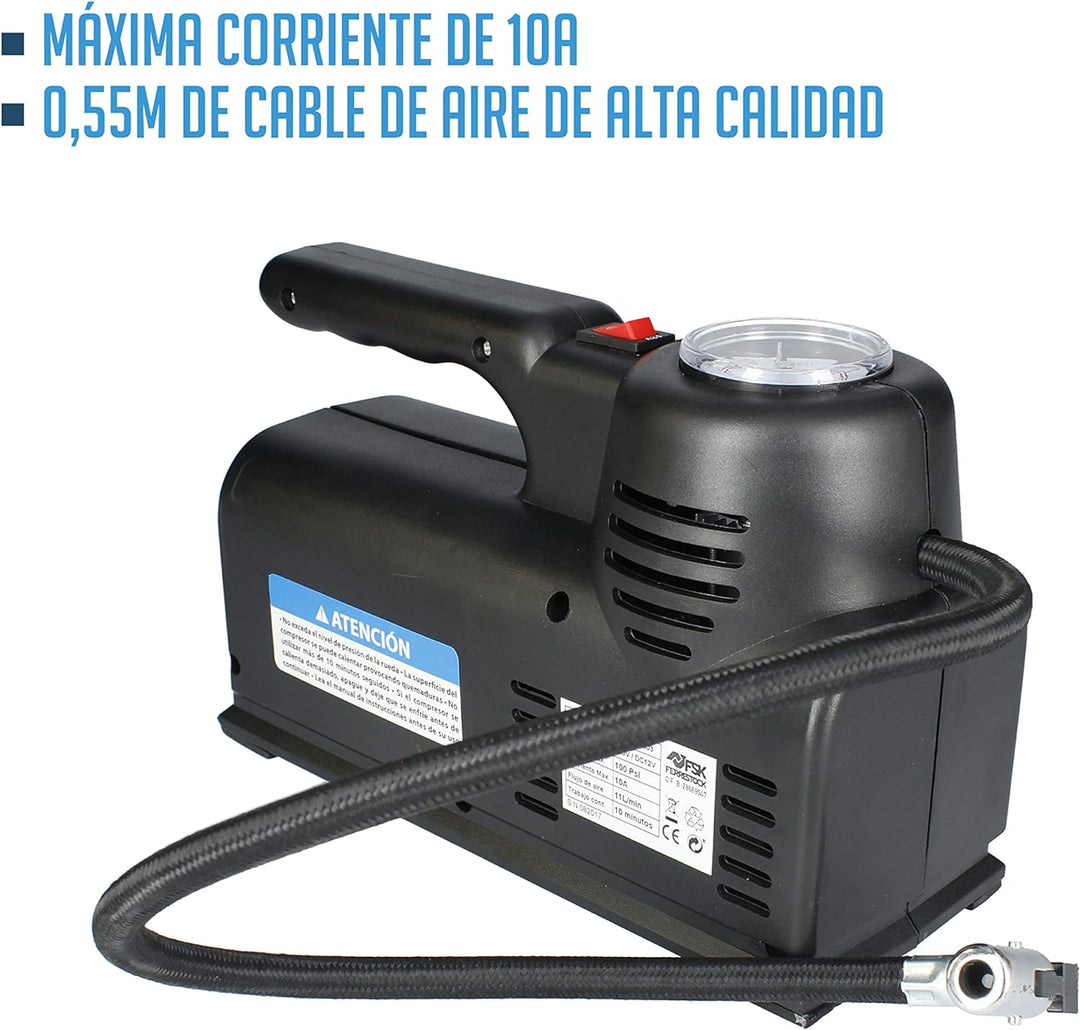 Ferrestock Ca105 Mini-Auto-Kompressor, DC 12 V und 220 V mit eingebautem Manometer