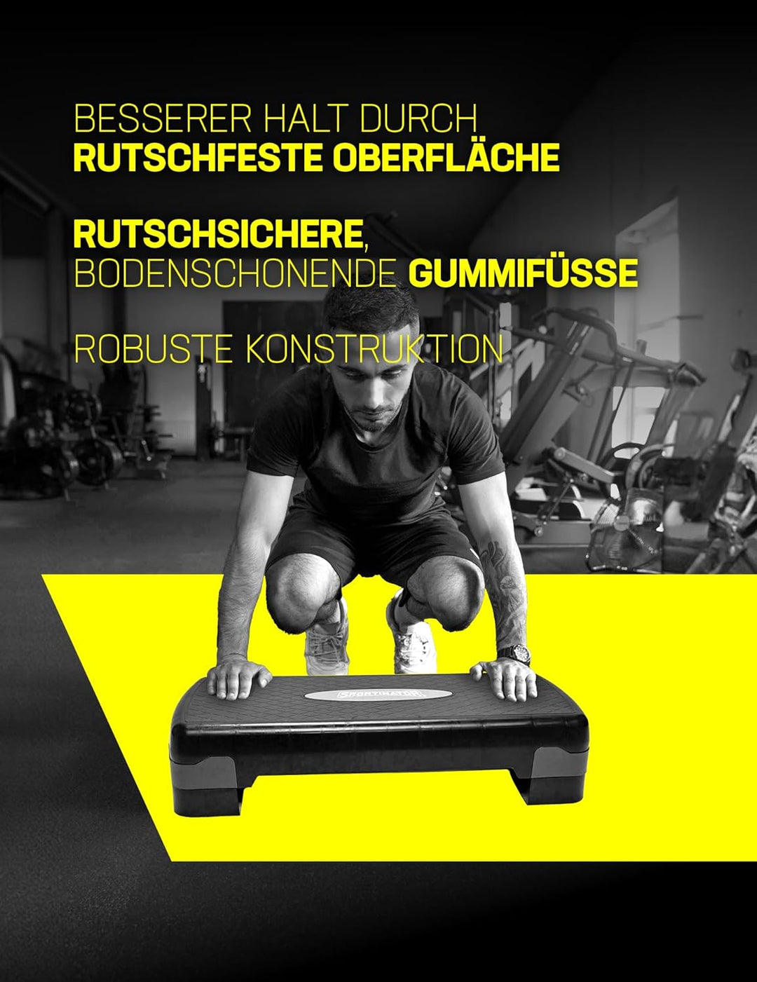 SPORTINATOR® Fitness Stepper höhenverstellbarer von 10 bis 15 cm, kompaktes Design aus Kunststoff mi