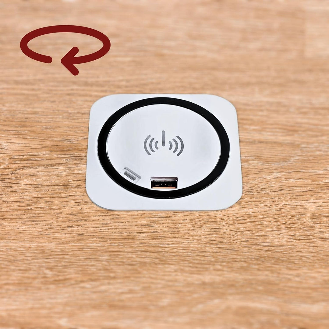 kalb | QI Einbau Schnellladegerät 15W weiss 7,5cm Ø - Smart Wireless USB Charger, USB-Port, USB-C Po