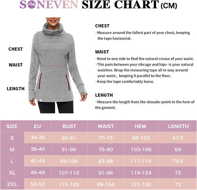 Soneven Rollkragen Pullover Damen Sweatshirt Damen Ohne Kapuze mit Taschen Funktionsshirt Langarm Sw