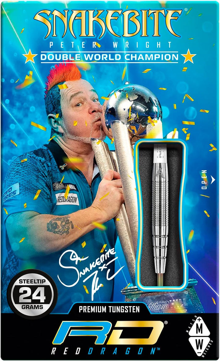 Peter Wright Snakebite PL15: 24g Tungsten Darts mit Flights und Schäfte