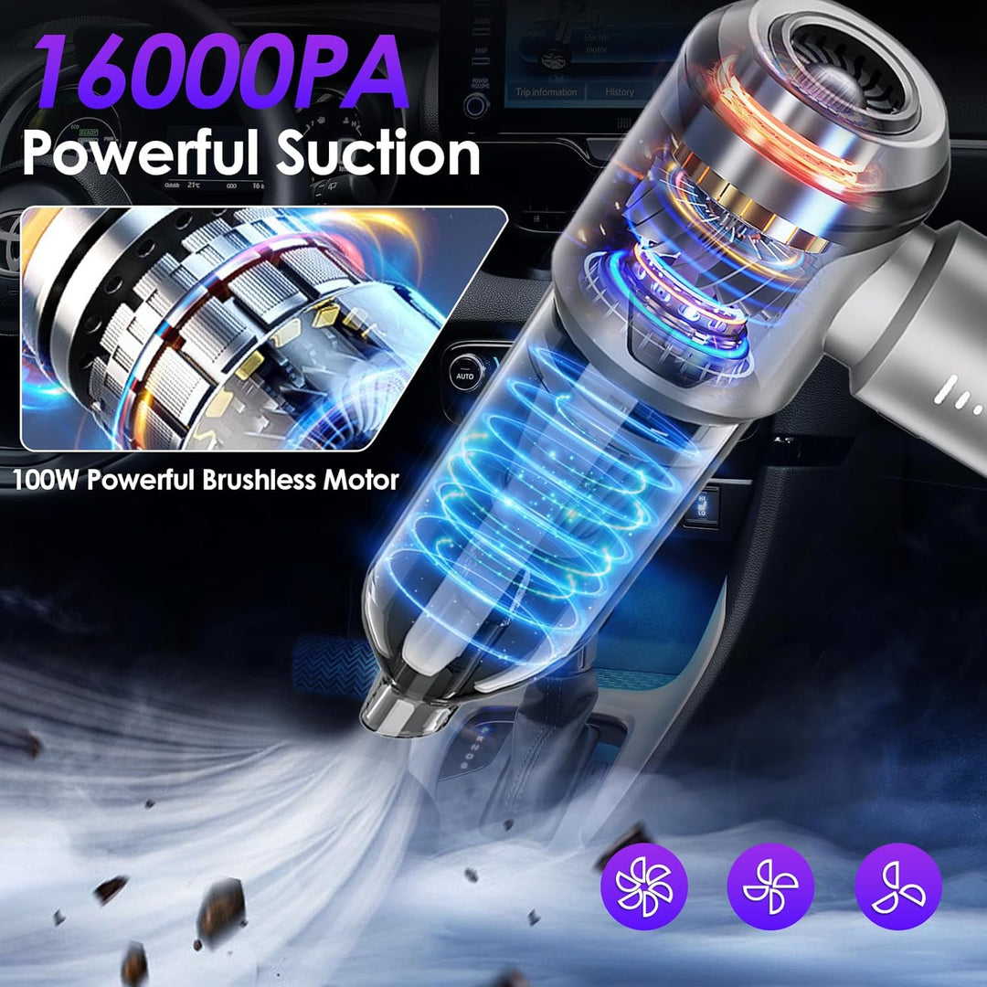 Handstaubsauger, 16000 PA, leistungsstarker Mini-Auto-Staubsauger, 6000 mAh, wiederaufladbar, kabell
