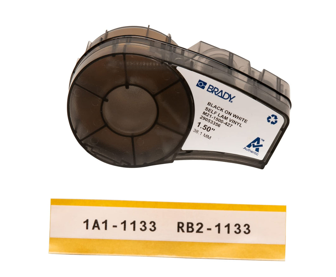 Brady, M21-1500-427, Vinyl selbstlaminierend, Schwarz auf WeissTransparent, 38,1mm x 4,26m, max. Kab