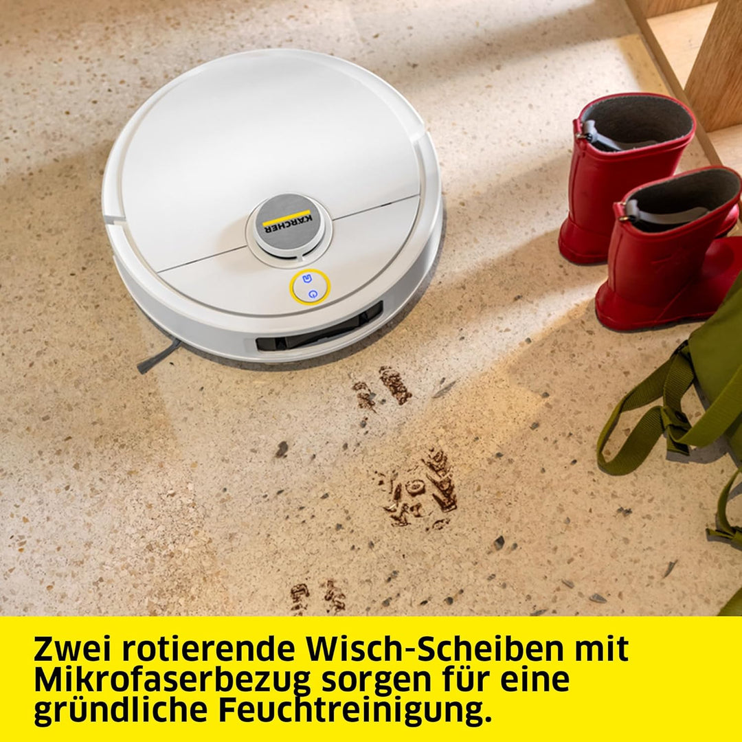 KÄRCHER RVM 4 Comfort Extra Saugwischroboter mit rotierenden anhebbaren Mopp-Scheiben, 15.000 Pa, Li
