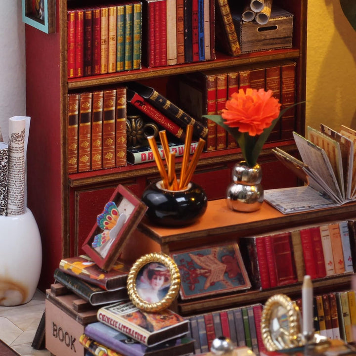 Cuteefun DIY Miniatur Puppenhaus Bausatz, Regaleinsatz für Bücherecke, Room Décor für Erwachsene Geb