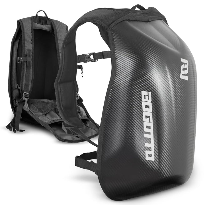 Bogotto Hump Race Carbon Look Motorrad Rucksack mit Hartschalenkonstruktion, Laptopfach 15 Zoll, 24