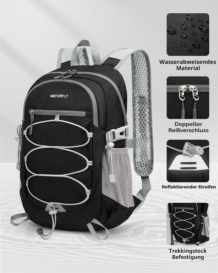 WATERFLY Rucksack Klein Faltbarer Rucksack: 15L Ultraleicht Wanderrucksack Foldable Backpack mit Atm