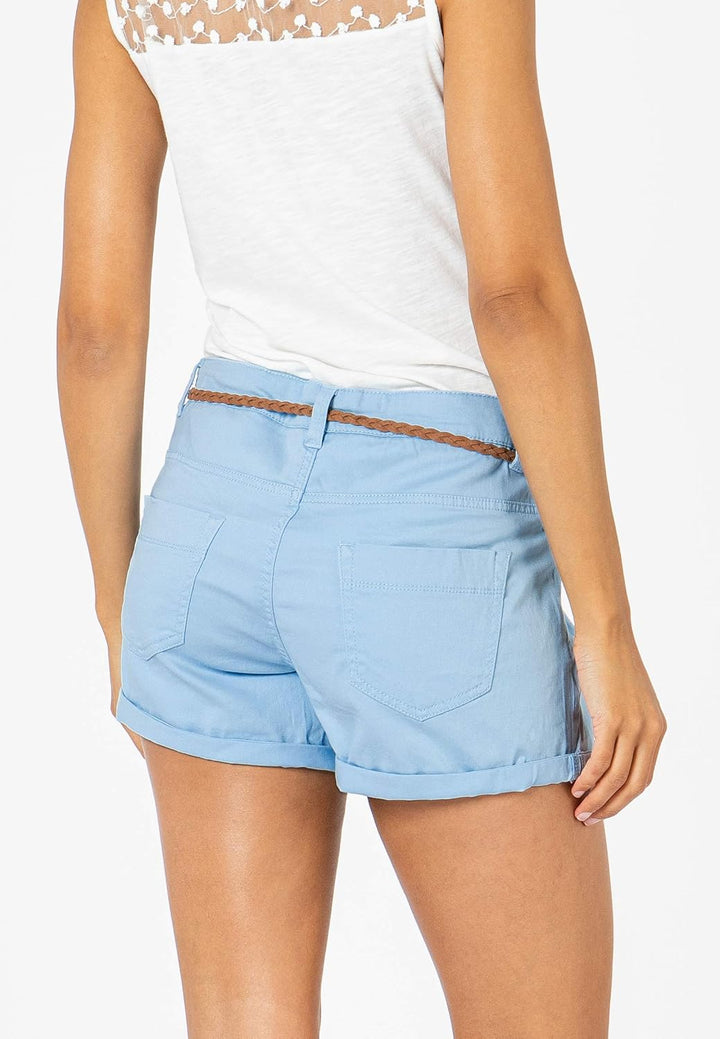 Sublevel Damen Kurze Hose Stretch-Shorts mit Flecht-Gürtel XL Light-blue, XL Light-blue
