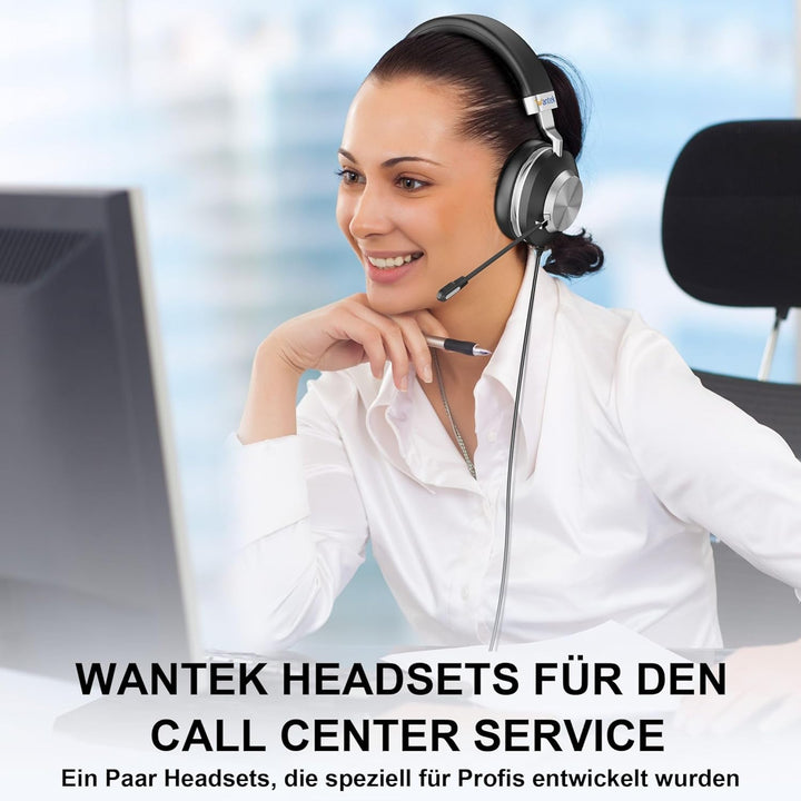 Wantek USB Headset mit Mikrofon für Laptop,PC kabelgebundene Kopfhörer 3-in-1 (USB-A/Typ-C/3,5 mm) m