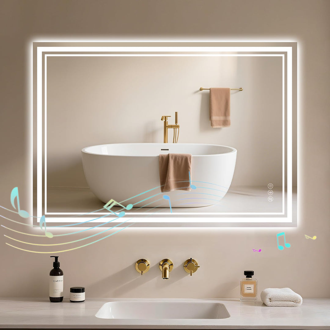 Badspiegel-mit-Beleuchtung 80x60 - LED Badezimmerspiegel mit Bluetooth - Badezimmer Spiegel mit Bele