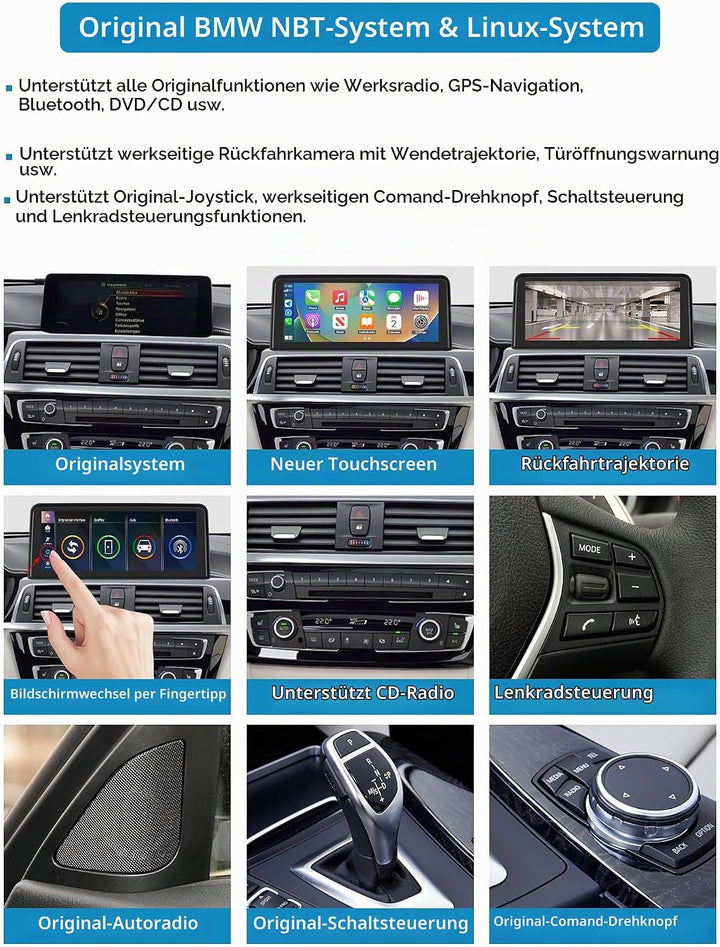 Autoradio 10,25 Zoll Touchscreen mit kabellosem Carplay und Android Auto für 2013-2016 BMW 3/4er F30