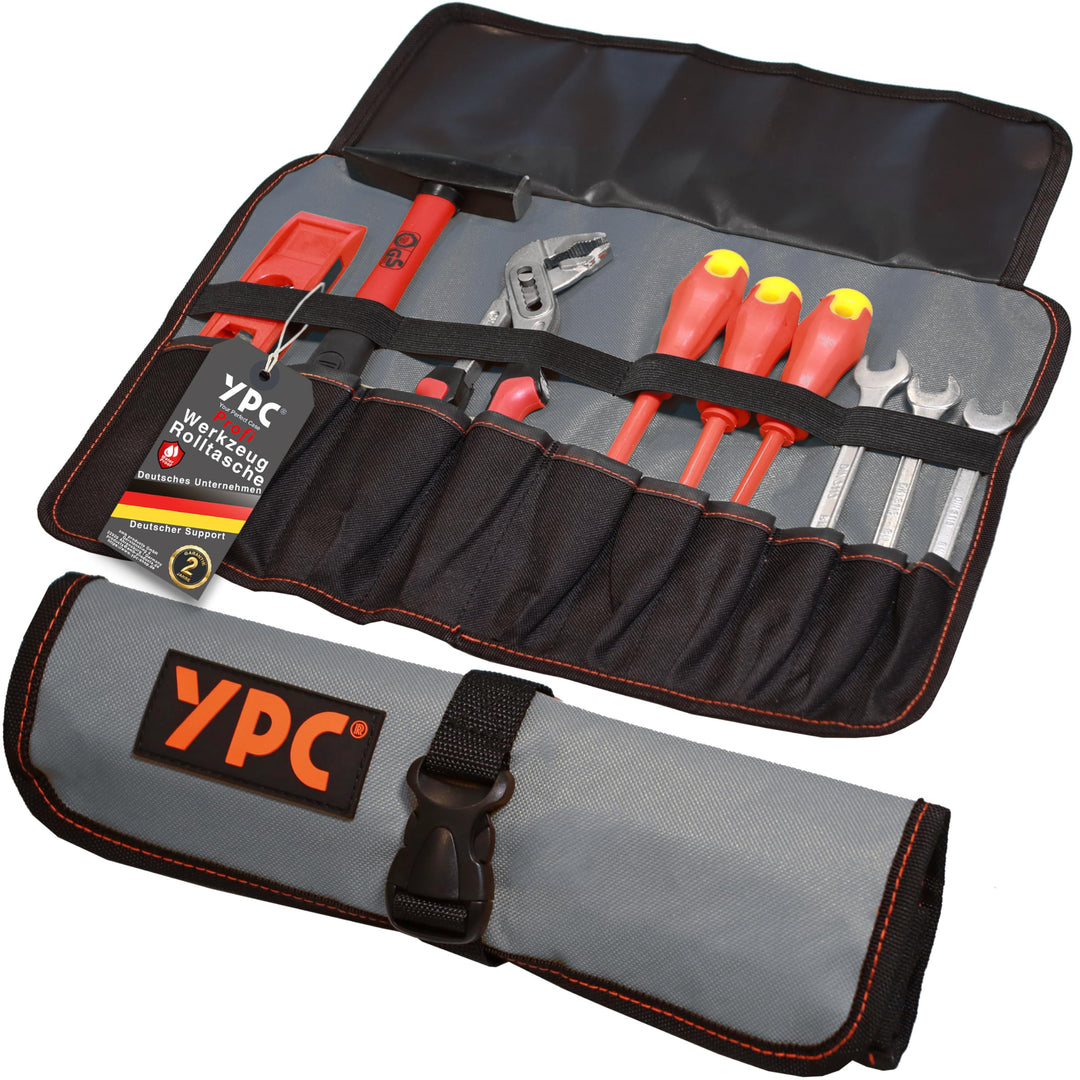 YPC VarioRoll L – 45x32cm, 10 Steckfächer und 4 Halteschlaufen, Werkzeugtasche rollbar, Messertasche