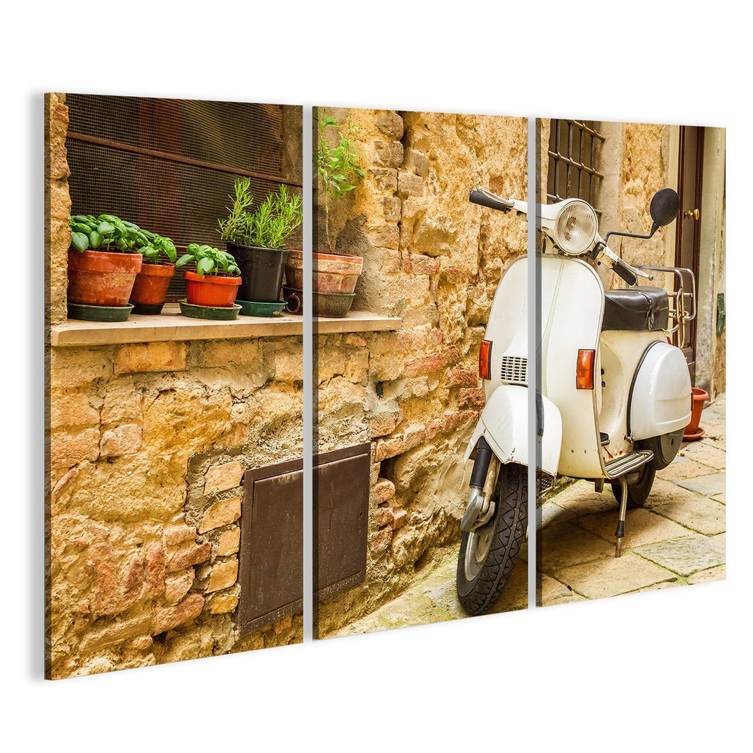 islandburner Bild auf Leinwand Vintage Szene Mit Vespa Auf Alter Strasse Rustikal Bilder Wandbilder