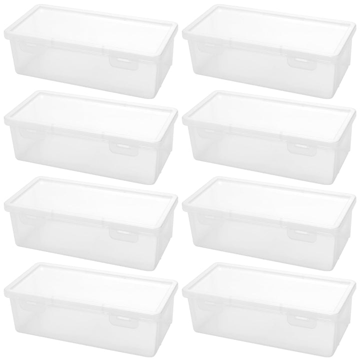 8 Stück Kunststoff Stiftebox Organizer mit Deckel, 19 x 9 x 6 cm Stapelbar Stifteboxen, Transparente