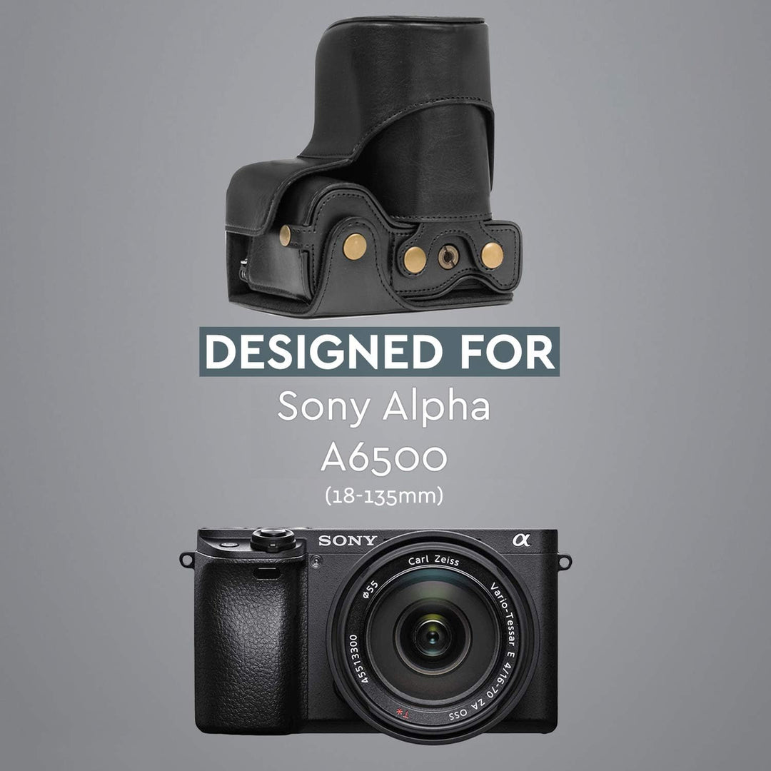 MegaGear MG1484 Sony Alpha A6500 (16-70, 18-135 mm) Ever Ready Leder Kamera-Case mit Trageriemen - S