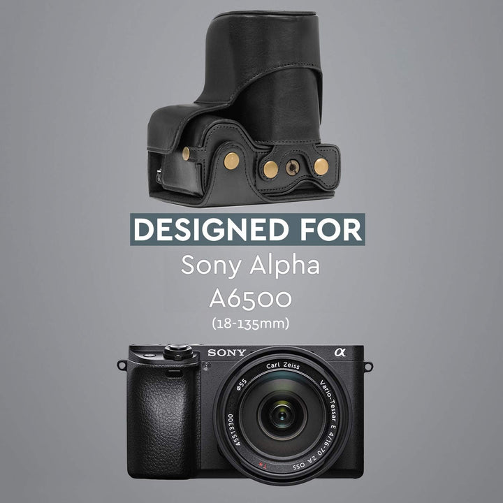 MegaGear MG1484 Sony Alpha A6500 (16-70, 18-135 mm) Ever Ready Leder Kamera-Case mit Trageriemen - S