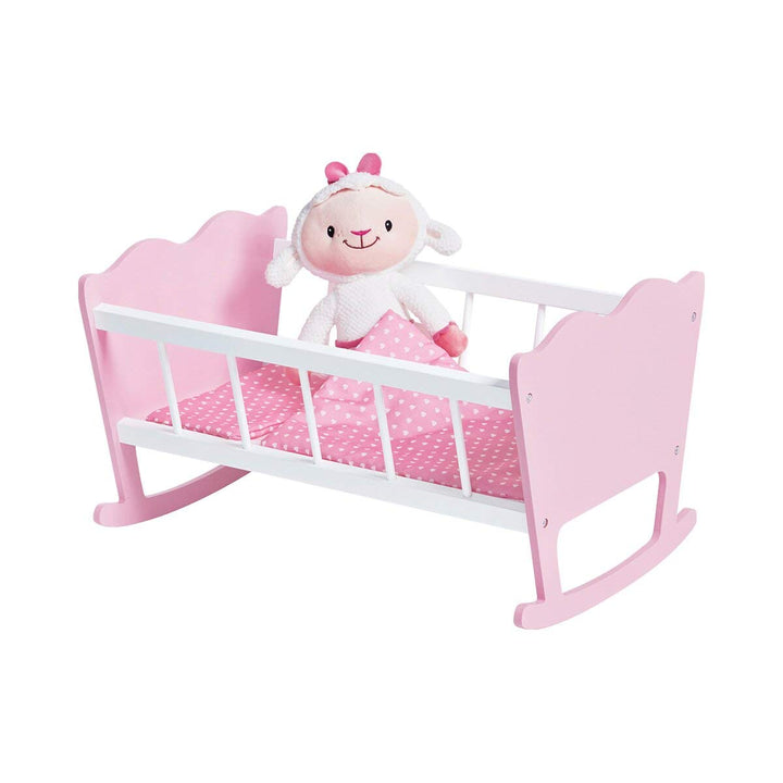 PINOLINO Puppenwiege Jasmin, Set 4-tlg - rosa &amp; weiss, inkl. Bettzeug Kleine Herzen, Holz, MDF, Pupp