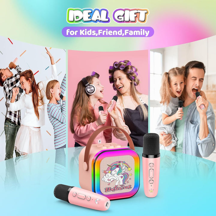Dislocati Karaoke Maschine mit 2 Bluetooth Karaoke Mikrofon, Einhorn Geschenk Spielzeug für Mädchen