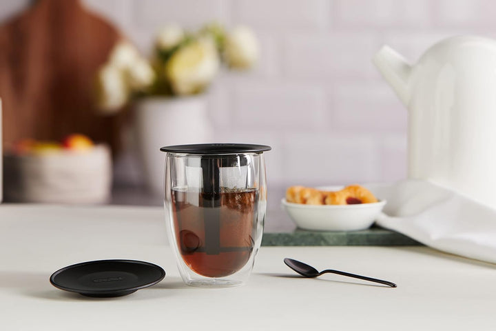 Bodum TEA FOR ONE Teeglas mit Kunststofffilter (Doppelwandig, Isoliert, 0,35 liters) schwarz, Schwar