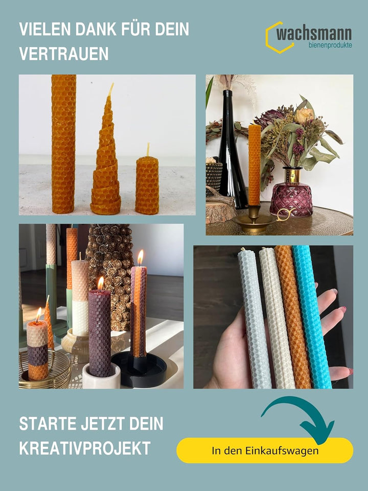 Wachsmann 20 Bienenwachsplatten aus Deutschland, karamell, Wachsplatten 20 x 15 cm, Bienenwachs Kerz